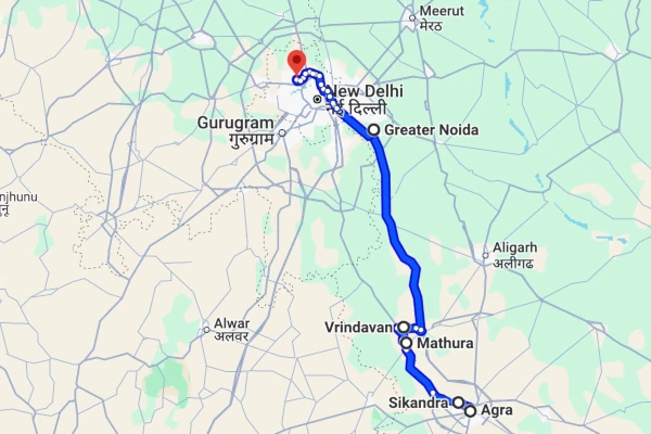 Agra to Delhi route