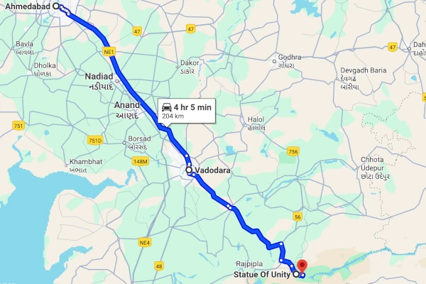 Ahmedabad to Statue of Unity route