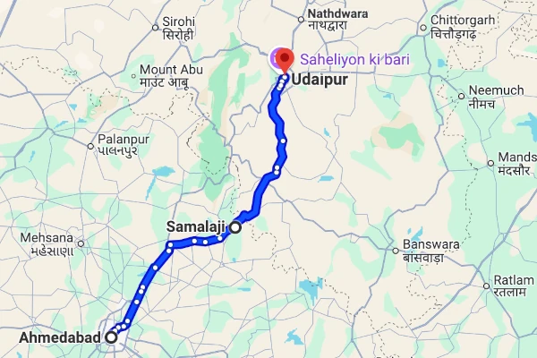 Ahmedabad to Udaipur route