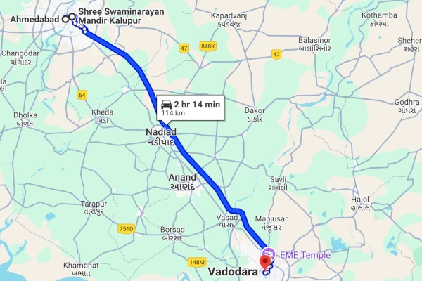 Vadodara to Ahmedabad route