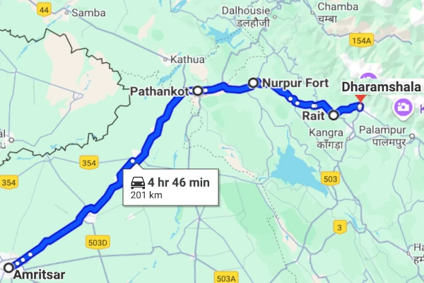 Amritsar to Dharamshala route