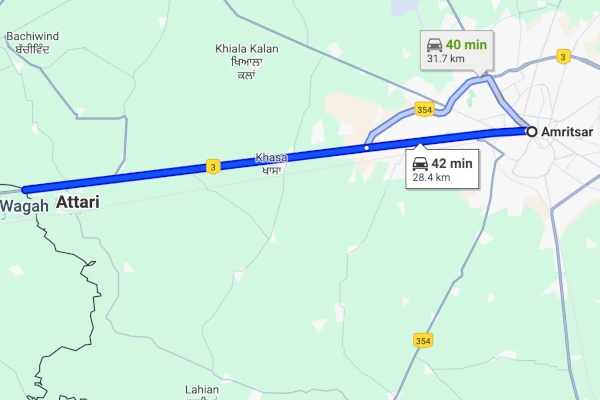 Amritsar to Wagah Border route
