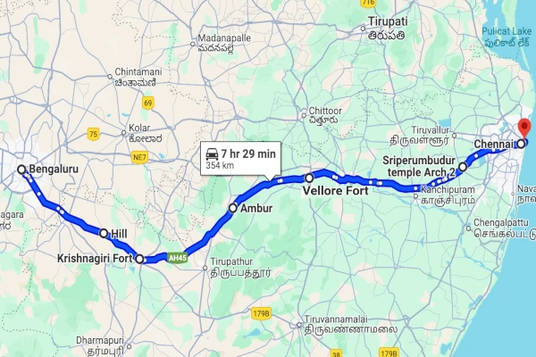 Bangalore to Chennai route