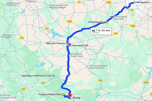 Bangalore to Ooty cab route