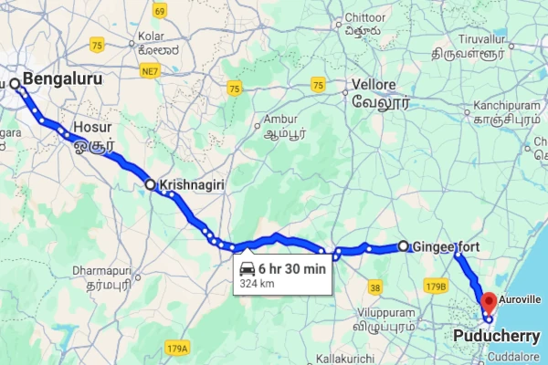 Bangalore to Pondicherry route