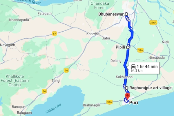 Bhubaneswar to Puri cab route