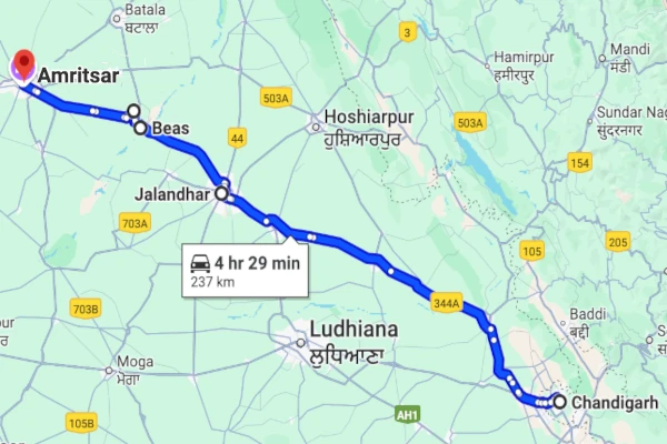 Amritsar to Chandigarh route