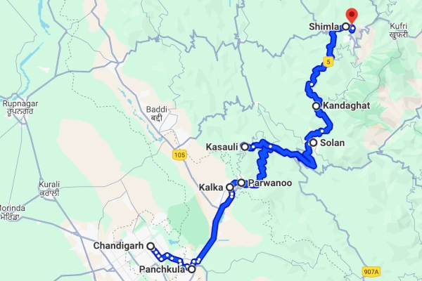 Chandigarh to Shimla cab route