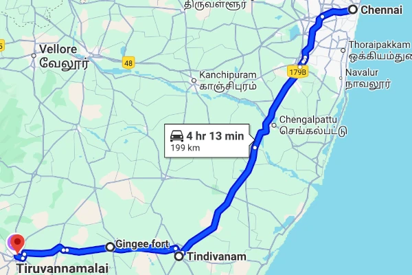 Chennai to Tiruvannamalai route