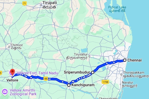 Chennai to Vellore route