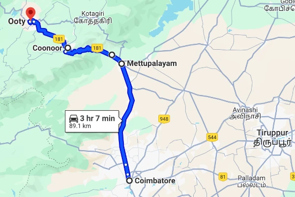 Coimbatore to Ooty route