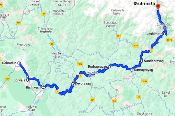 Dehradun to Badrinath route