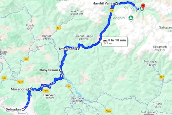 Dehradun to Gangotri route