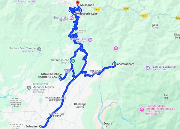 Dehradun to Mussoorie route