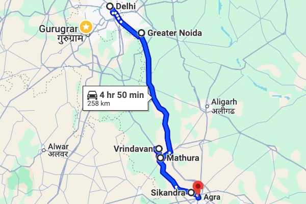 Delhi to Agra route