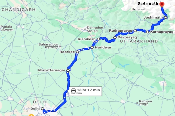 Delhi to Badrinath route
