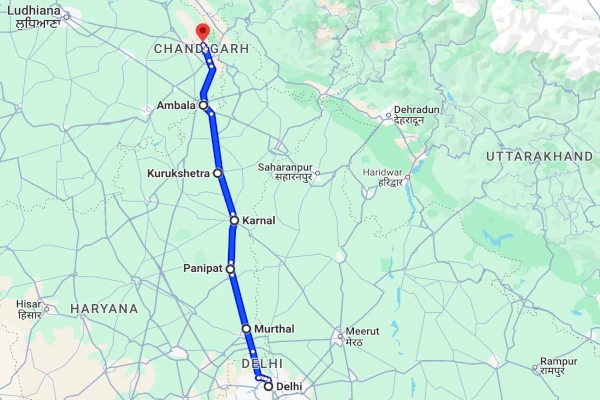 Chandigarh to Delhi route