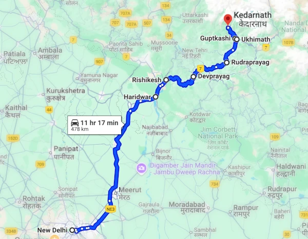Delhi to Kedarnath route