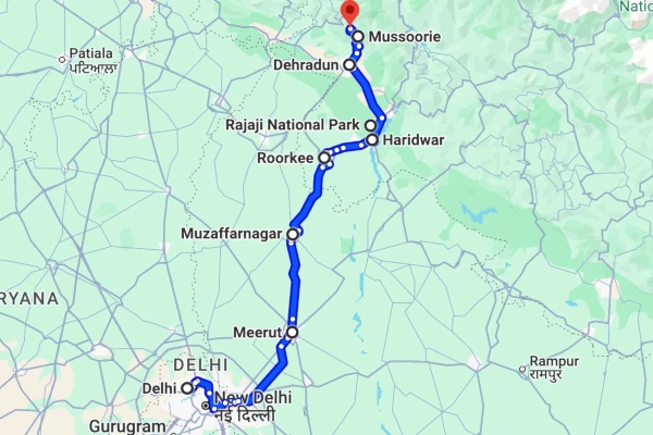 Delhi to Mussoorie route