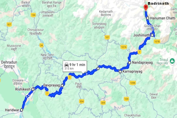 Haridwar to Badrinath route