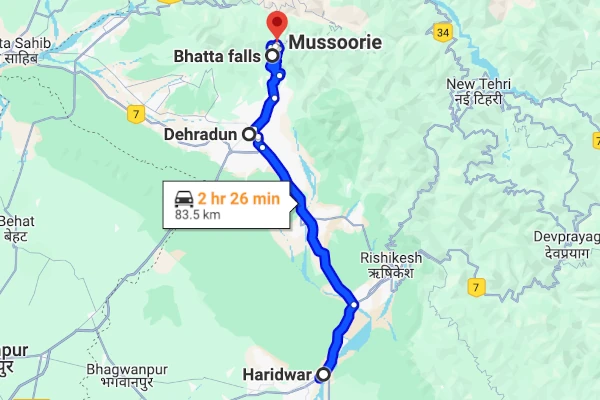 Haridwar to Mussoorie route