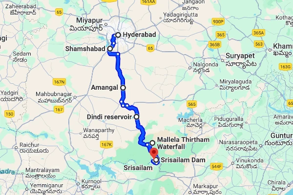 Hyderabad to Srisailam route
