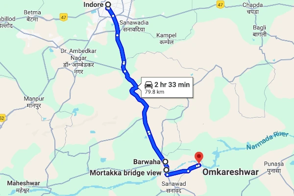 Indore to Omkareshwar route