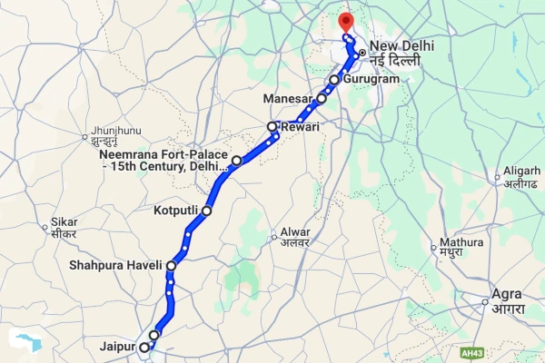 Jaipur to Delhi route