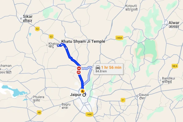 Jaipur to Khatu Shyam Ji route