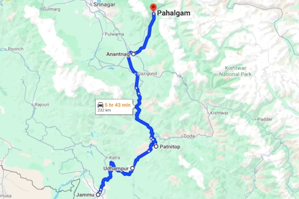 Jammu to Pahalgam route