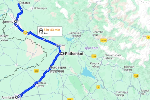 Katra to Amritsar route