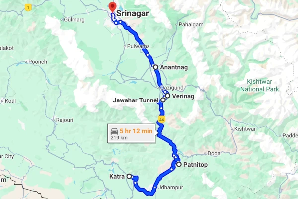 Katra to Srinagar route