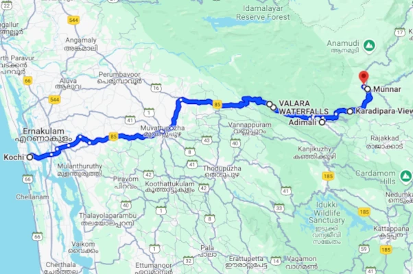 Kochi to Munnar cab route
