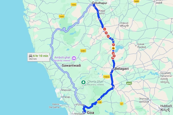 Kolhapur to Goa route