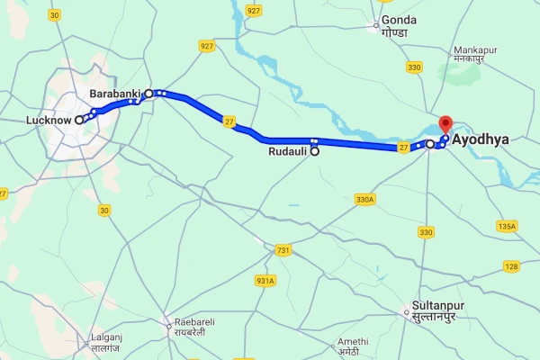 Lucknow to Ayodhya route