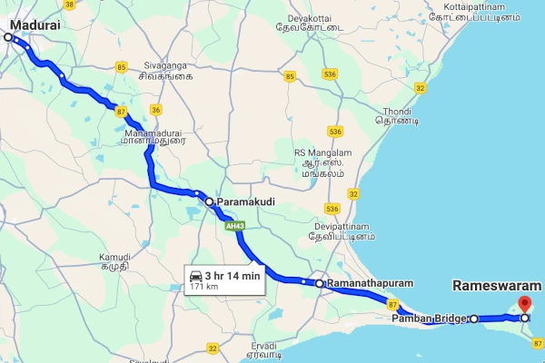 Madurai to Rameswaram route
