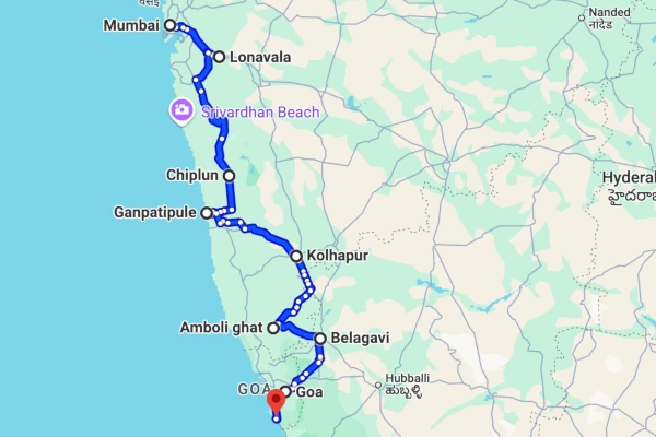 Goa to Mumbai route