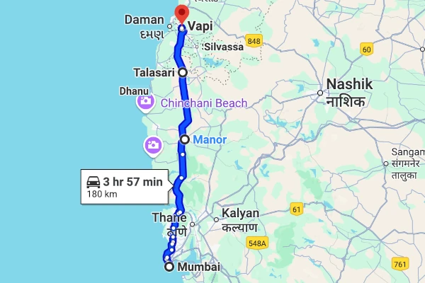 Mumbai to Vapi route