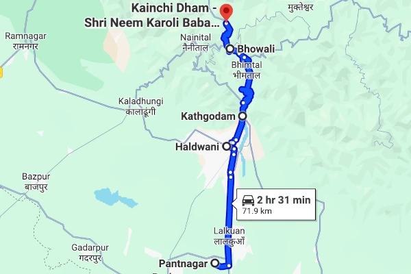 Pantnagar to Kaichi Dham route