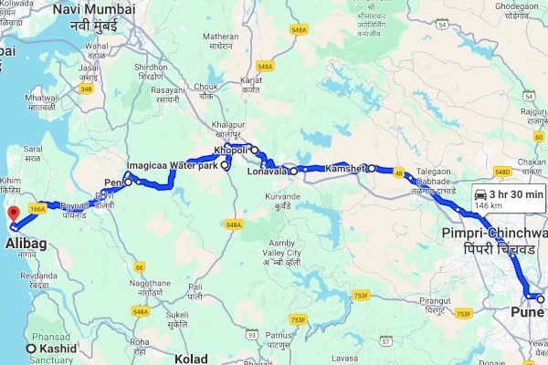 Pune to Alibaug route