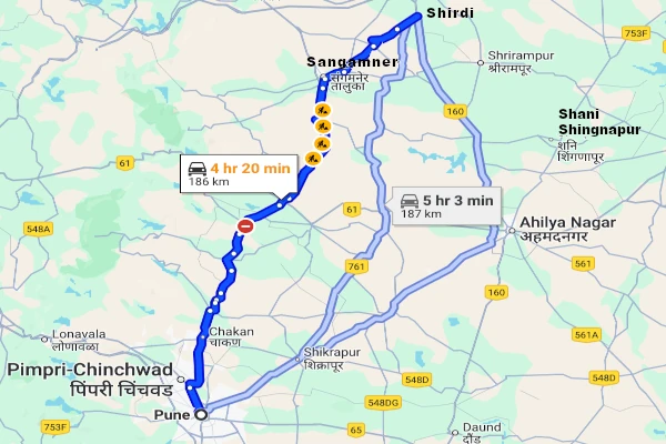Pune to Shirdi route