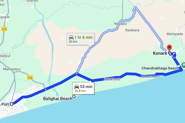 Puri to Konark route