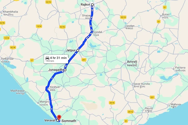 Rajkot to Somnath route