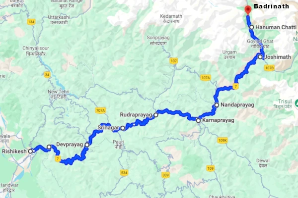 Rishikesh to Badrinath route