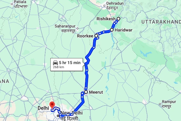 Rishikesh to Delhi route