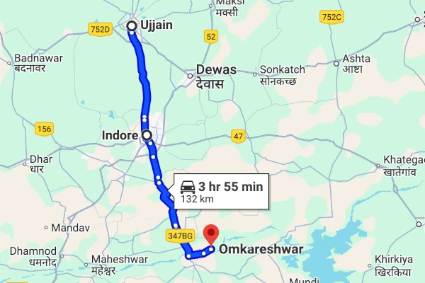Ujjain to Omkareshwar route
