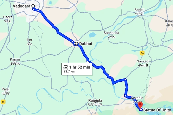 Vadodara to Statue of Unity route