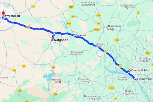 Vijayawada to Hyderabad route