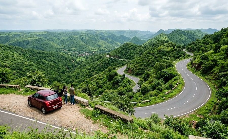 Car Stopped for Beautiful views of Rayta Hills