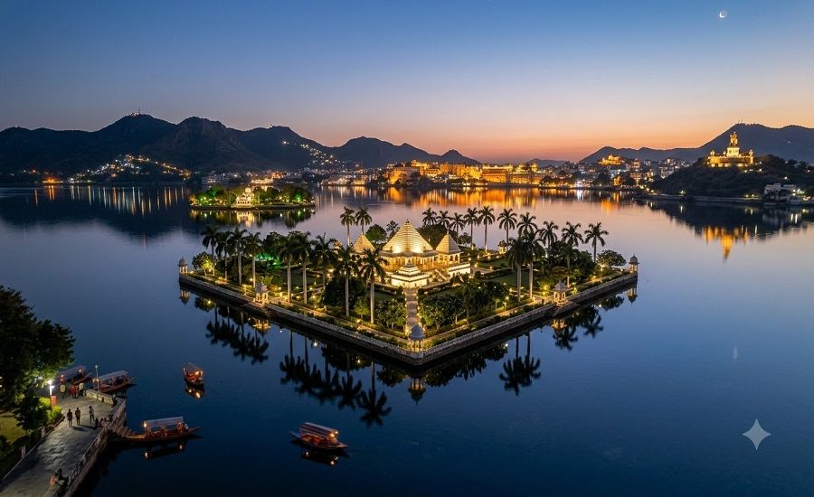NIght view of Fateh Sagar Lake